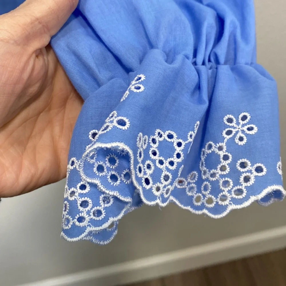 Zara blouse eyelet ruffle light‎ blue - Picture 5 of 10